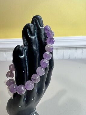 Amethyst Beaded Stretch Bracelet - Purple